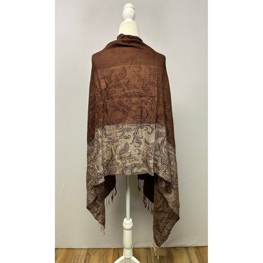Boho Dark Academia PS Womens OS Brown Paisley Pashmina Shawl Scarf Wrap